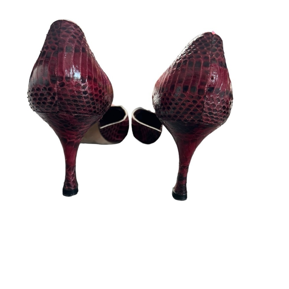 MANOLO BLAHNIK Burgundy D’Orsay Heels Pumps with Suede, Crocodile, Size 8 US​​​ - Picture 5 of 11